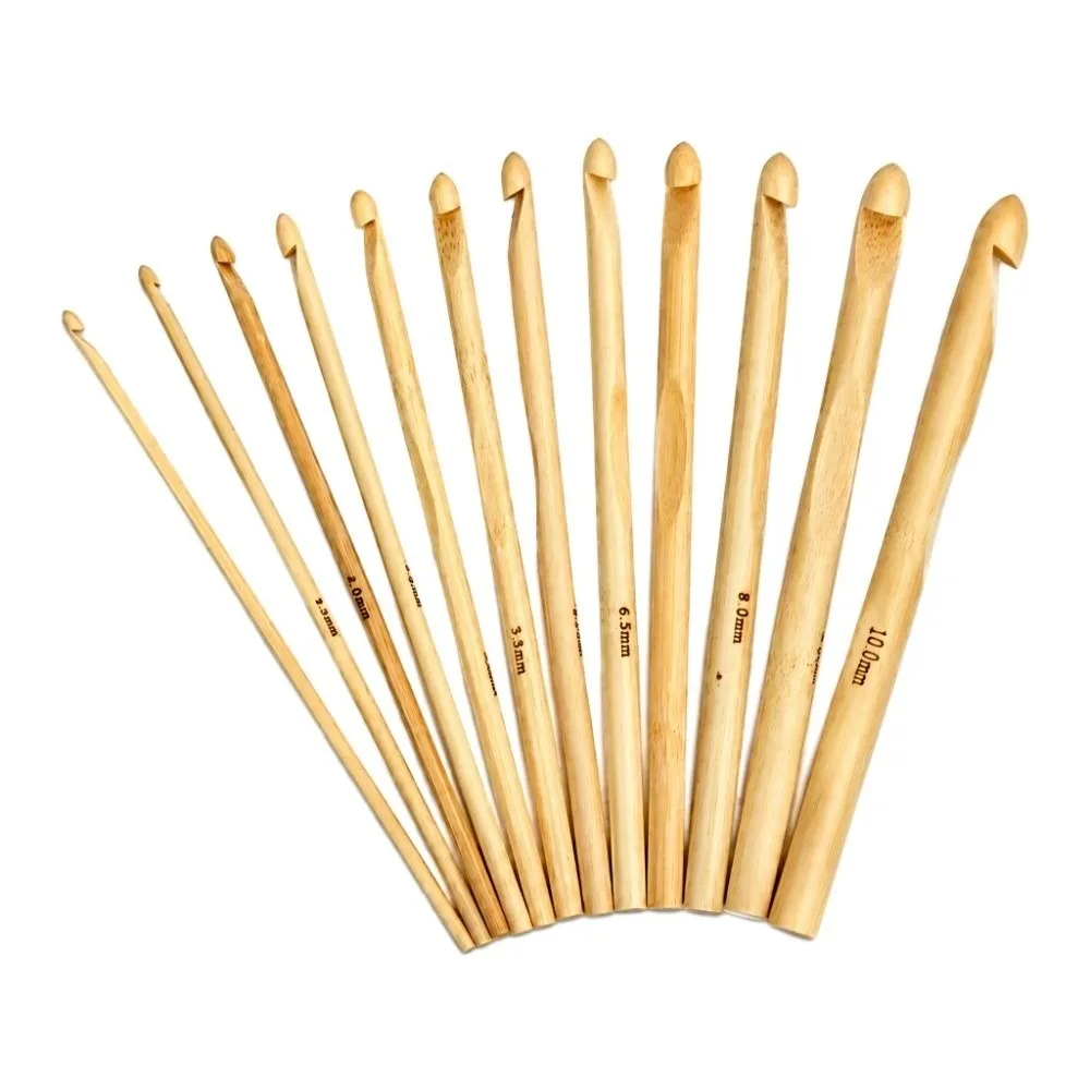 12pcs 3 to 10mm Bamboo Crochet Hooks Carbonized Bamboo Single Point Wooden Knitting Needles Weaving Tools