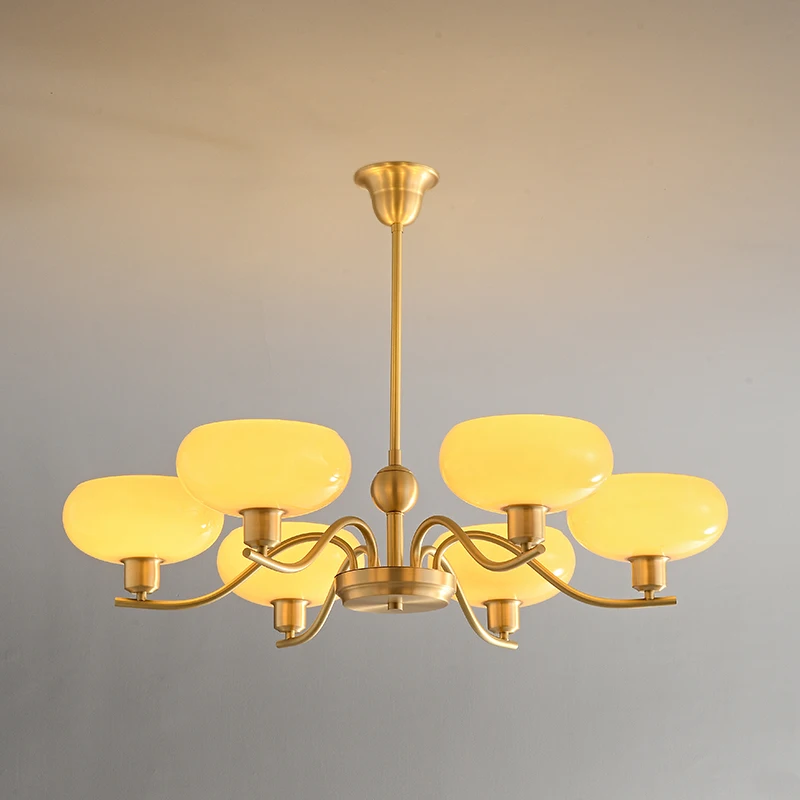 

Living room main light American retro atmosphere bedroom chandelier all copper high-end dining room glass chandelier