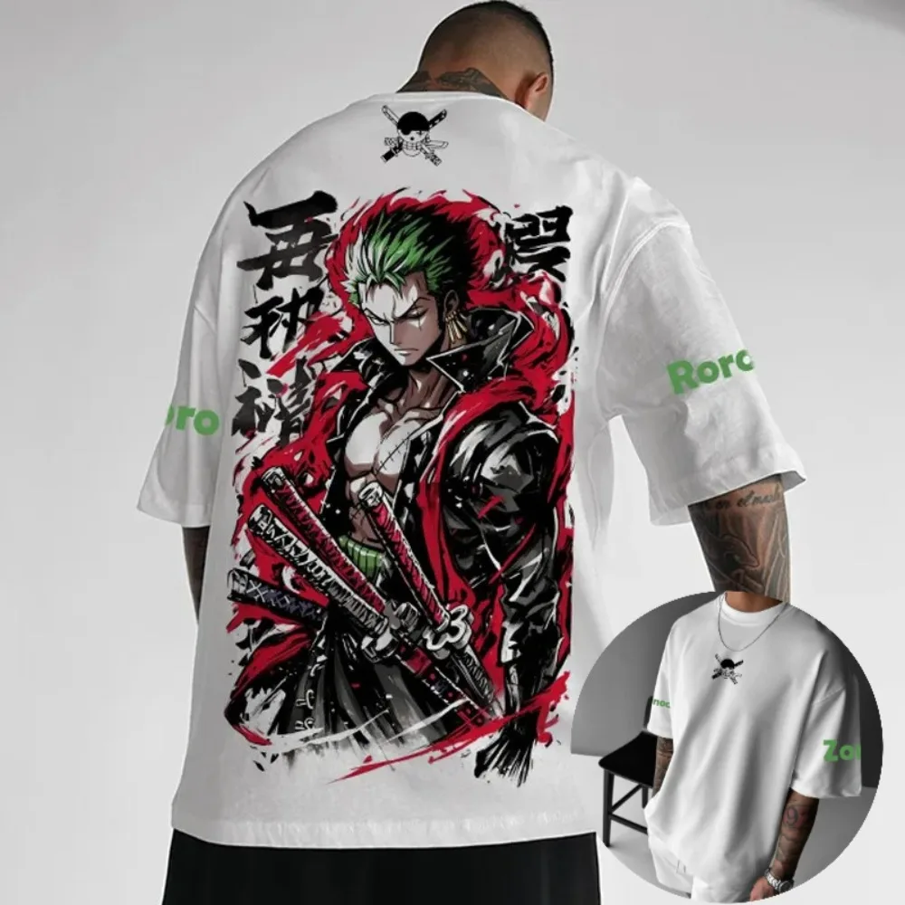 

Zoro Цельная хлопковая футболка с коротким рукавом свободного покроя для мужчин и женщин Летняя дышащая спортивная футболка с круглым вырезом Аниме Графический дизайн Y2k