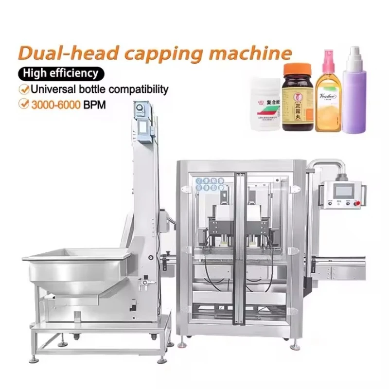 Automatic Capping Machine Four Rollers Bottle Screw Capper With Cap Elevator For Plastic Glass Bottle