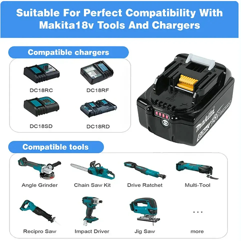 100% Original Makita 6Ah/5Ah/3Ah 18V Makita Battery BL1830B BL1850B BL1850 BL1840 BL1860 BL1815 Replacement Lithium Battery