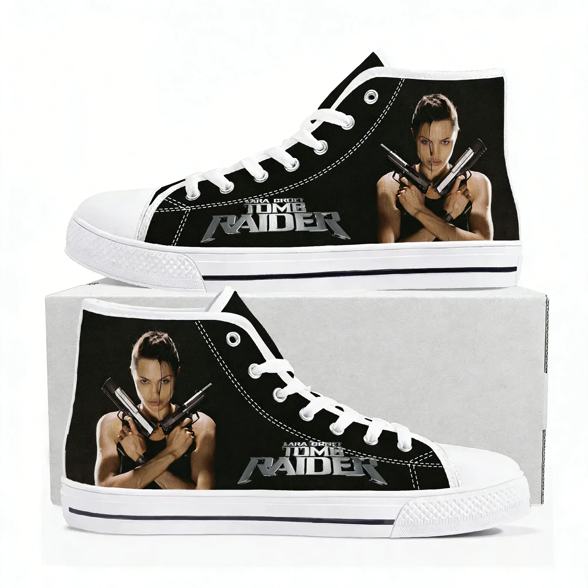 Lara Croft Tomb Raider High Top Sneakers Mens Womens Teenager Angelina Jolie Canvas Sneaker Couple Casual Shoe Customize Shoes