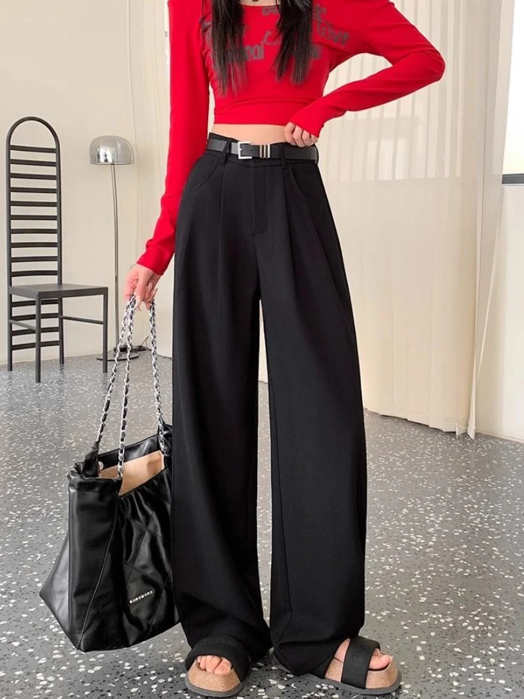 Hoch taillierte weiße Anzug hose lose vielseitige koreanische Mode gerade weites Bein Hosen Frauen elegante Damen hosen Herbst neu