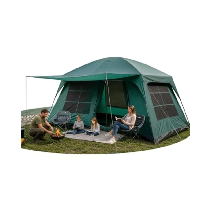

10 Person Tent for Camping, Family Cabin Tents with 2 Rooms and 2 Doors, Large Tent with Rainfly, Porch, 4 Windows, 14Feet x 10