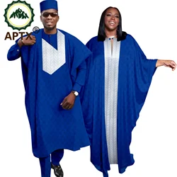 APTX African Couple Clothes Men Women Traditional Robe Shirt Pants Hat 4 Pieces Set and Dresses for Elegant Lady Wedding T23C003