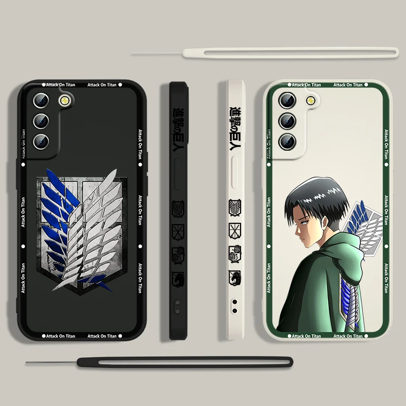 Attack On Titan L-Levi Phone Case For Samsung Galaxy S23 S22 S21 S20 Pro FE Note 20 Plus Ultra Liquid Left Rope Cover