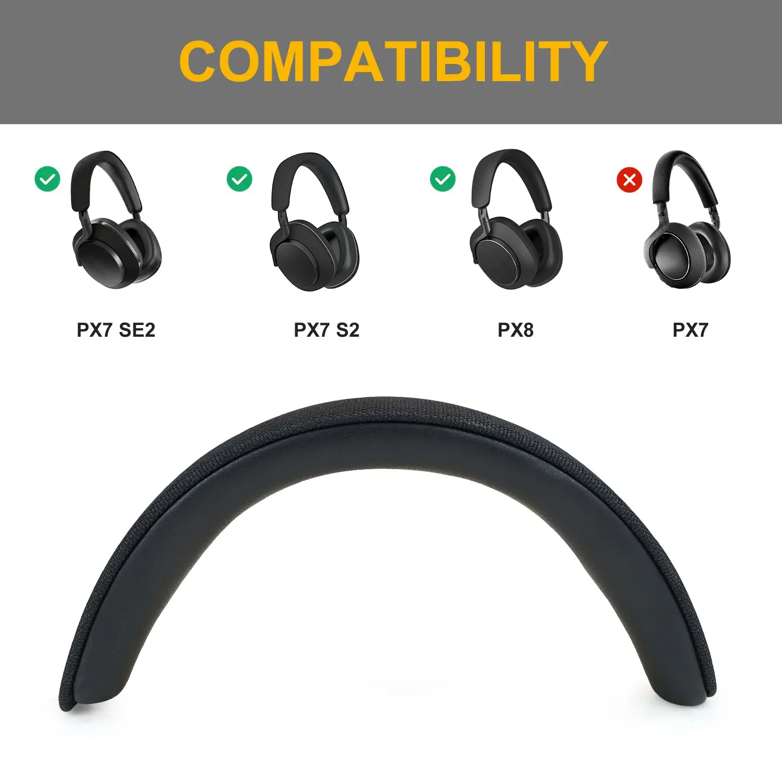 Headband Cover for Bowers & Wilkins Px8/Px7 S2 Headphones Protein Leather and ABS Headbeams Pad view 2