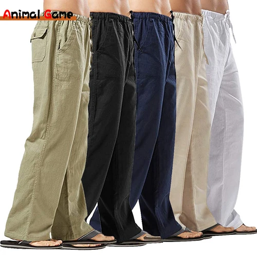 Pantalones anchos de lino de primavera para hombre, pantalones coreanos, ropa informal de algodón de gran tamaño, nuevos pantalones de Yoga para hombre, ropa informal para hombre, pantalones de chándal