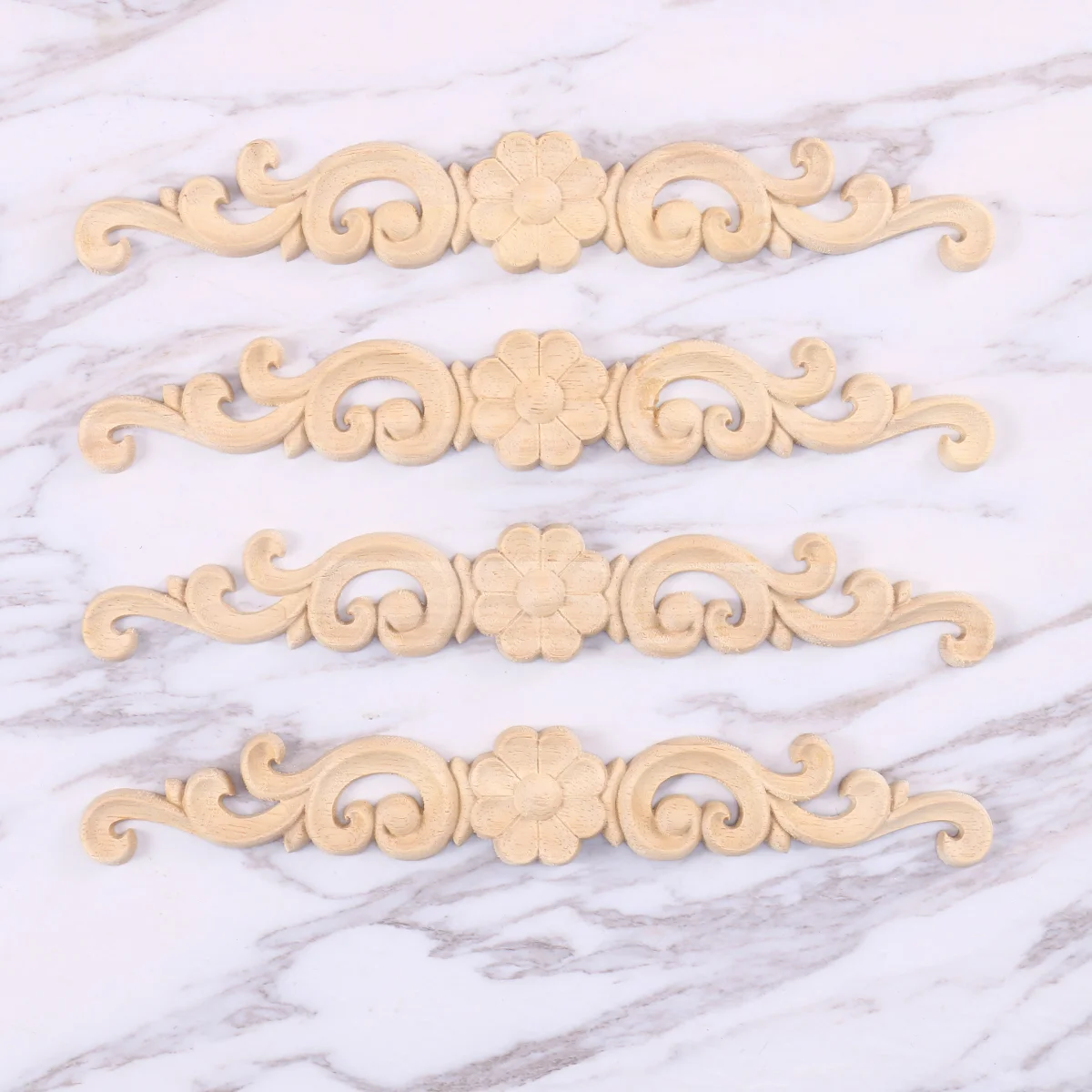 4PCS Wood Carved Corner Onlay Unpainted Applique European Style Door Cabinet Decoration wood onlay carved onlay