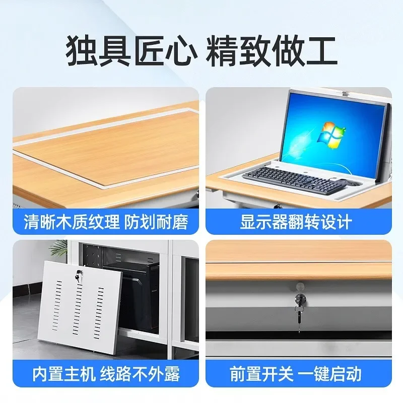 Single and double triple flip computer desk school computer room multimedia classroom training table display hidden student desk