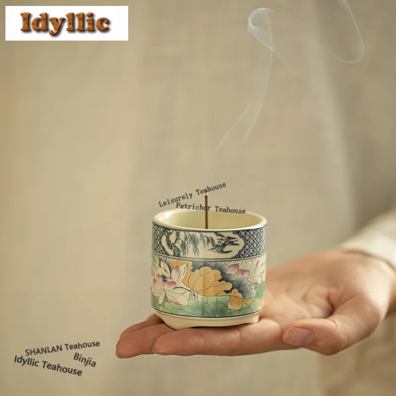 Chinese Style Soda Glaze Lotus Incense Holder Incense Smoke Waterfall Incense Burners Aromatherapy Censer Teaware Decoration