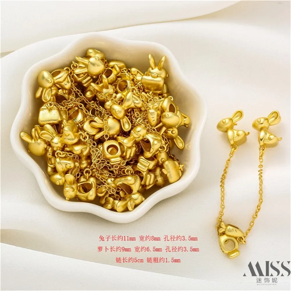 

14K Gold-wrapped 18K Hoarse Gold Rabbit Radish Large Hole Bead Moon Lanyard DIY Accessories Extension Chain