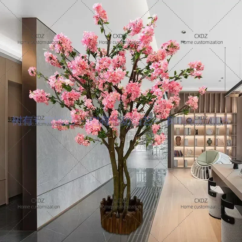 Simulation Crape Myrtle Flower Tree Large Fake Green Plant Landscape Bonsai for Hotel Shopping Mall Decoration Floor Ornament