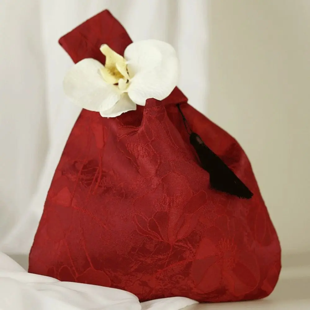 

Orchid Flower Tassel Knot Wrist Bag Printing Temperament Wedding Candy Bag Make Up Pouch Small Item Pouch Cheongsam Accessories