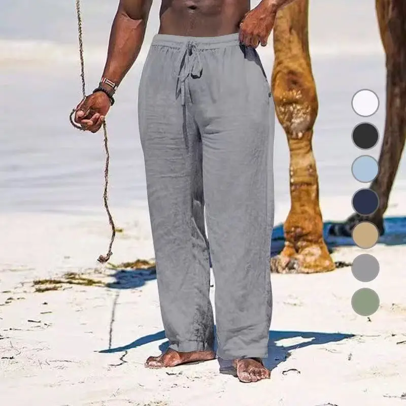 

Новинка весны/лета 2024, новые мужские хлопковые льняные брюки, летние модные повседневные однотонные свободные легкие брюки больших размеров, S-4XL