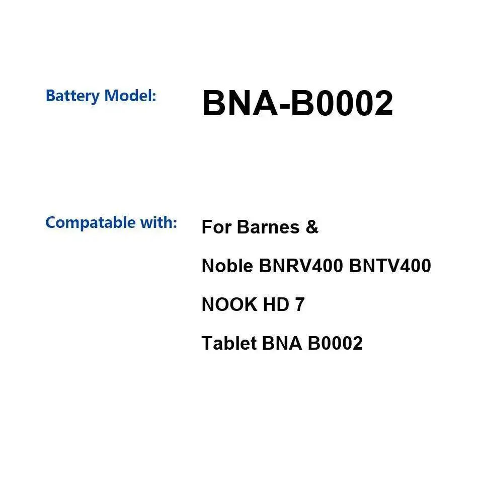 

Надежный блок питания 4000 мАч, аккумулятор для планшета Bna-B0002 для Barnes & Noble BNRV400 BNTV400 Nook HD 7