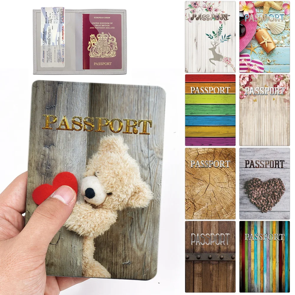 Women Passport Sleeve Men Waterproof Protector Case Fashion Wood Print Wallet ID Card Bank Cards Protective Secure Storage Cover