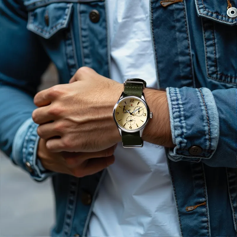 TIME TOKEN 40mm Men's Mechanical Watch 1963 Pilot Style with Seagull ST1780 Movement Air Force Aviation Sapphire Crystal