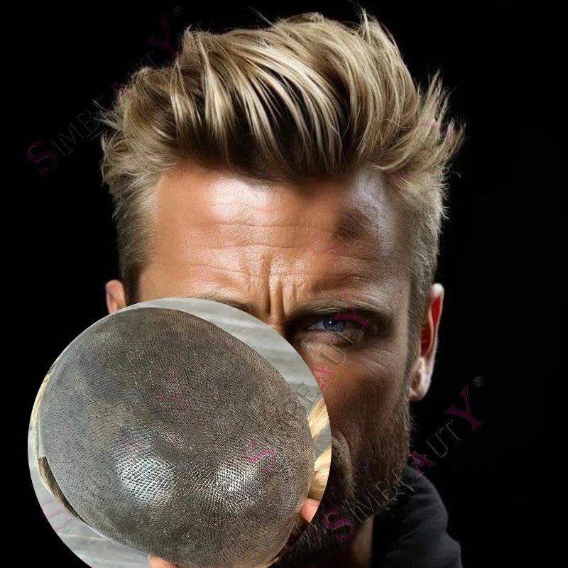 

Серый 1b80 Омбре медово-коричневый 4T613 # Мужской парик из 100% натуральных волос с естественной линией роста волос, прочный тонкий протез для волос, мужской тупе