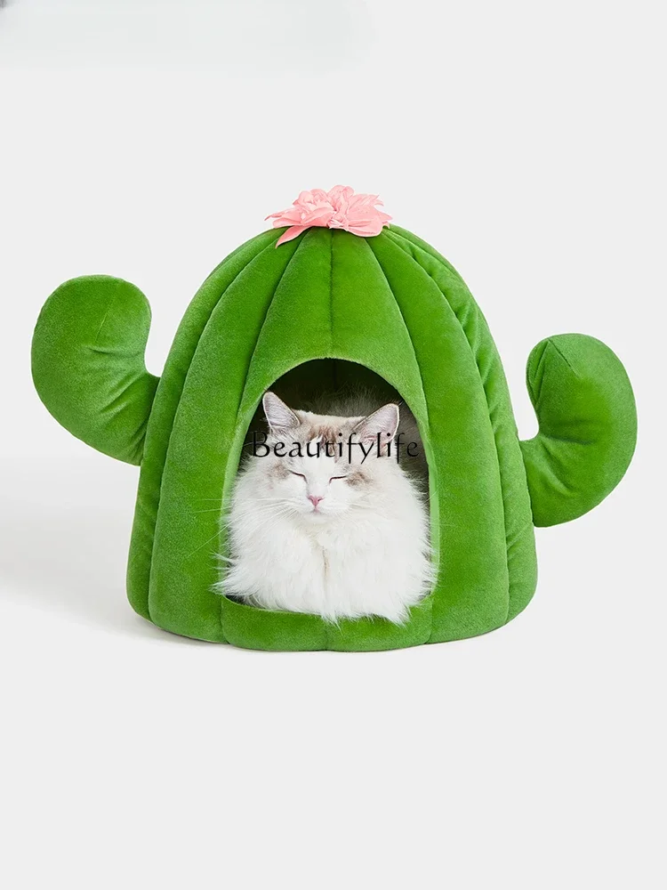 

Y Cactus Cat Nest Winter Warm Semi-Enclosed Cat Sleeping Bag Cold-Proof Cat House Tree Hole Pet