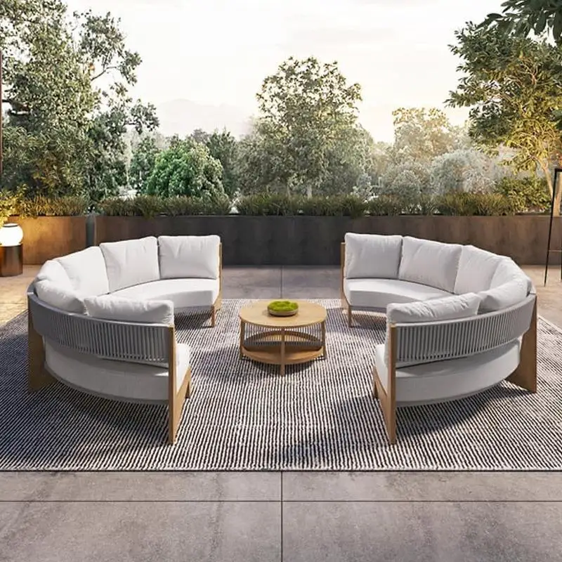 

High Quality Customized Modern Aluminum Frame Teak Wood Outdoor Table Furniture Courtyard Durable Garden Sofa Teak