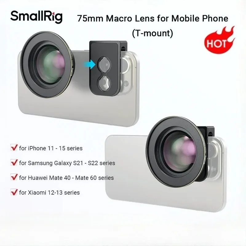 SmallRig 4588 75mm Macro Lens T-mount for iPhone Samsung Huawei Xiaomi Vivo Mobile Phone