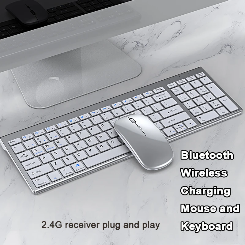 

Bluetooth 5.0 & 2.4G Wireless Keyboard and Mouse Combo Mini Multimedia Keyboard Mouse Set for Laptop PC TV iPad Macbook Android