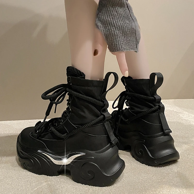 Lucyever White Chunky Platform Motorcycle Boots Woman Thick Bottom Punk Gothic Shoes Woman 2023 Fashion Lace Up Ankle Boots