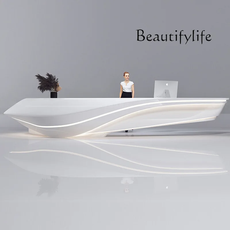 Creative FRP Shaped Front Desk Hotel Shopping Mall Bar Beauty Salon Office Services checkout page