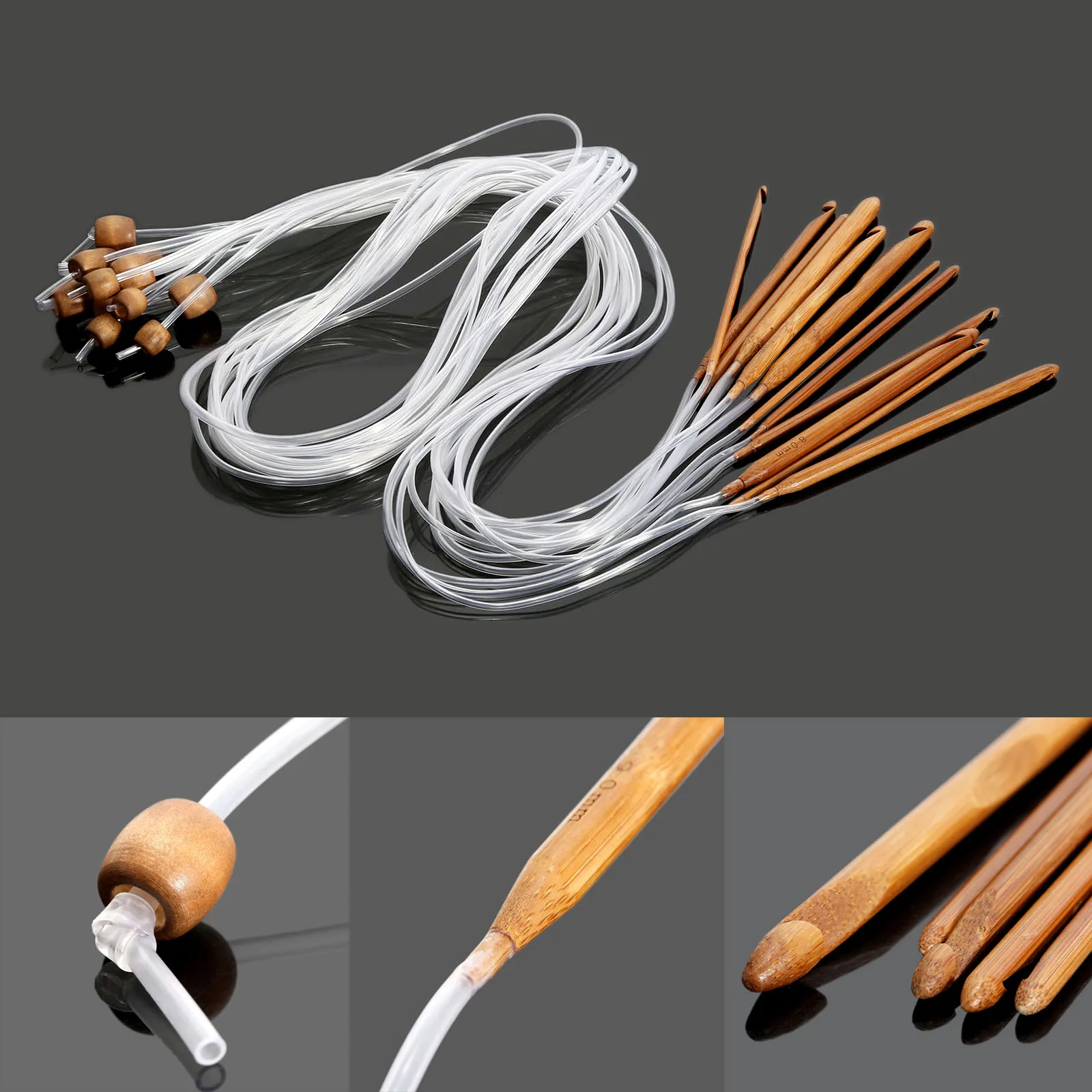 12pcs/kit uncinetti 1. Aghi per tubi morbidi in bambù carbonizzato afgano con perline di legno 1.2m strumento per maglieria a trama lunga 3mm-10mm