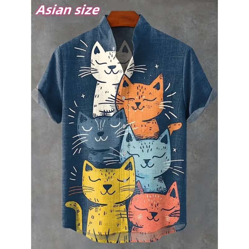 

Rainbow Cat Star Graphic Hawaiian Shirt For Men Fun Fish 3D Printed Short Sleeve Summer Loose Street Aloha Shirts Lapel Blouse