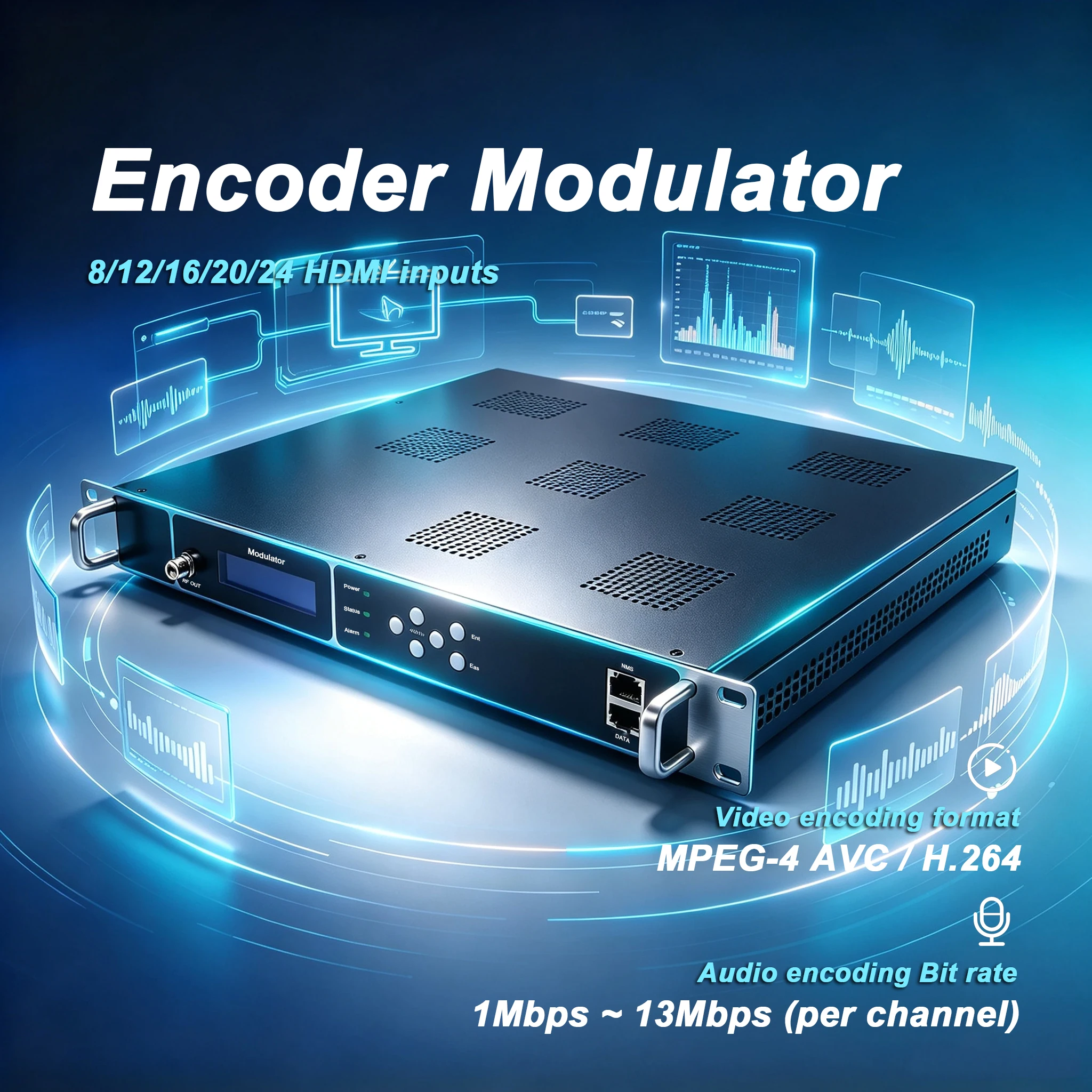 8 12 16 20 24 Hdmi Encoder Modulator for Digital TV System，Hdmi to RF IP to RF DVB-T DVB-C ATSC ISDBT Hotel Cable TV System