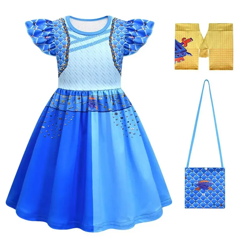 ชุดคอสเพลย์เจ้าหญิงสีแดงแขนบานลายพิมพ์  ชุดเดรสแฟชั่นสำหรับงานปาร์ตี้  รุ่น zz04zz12Girls' Set Cosplay Descendantsing