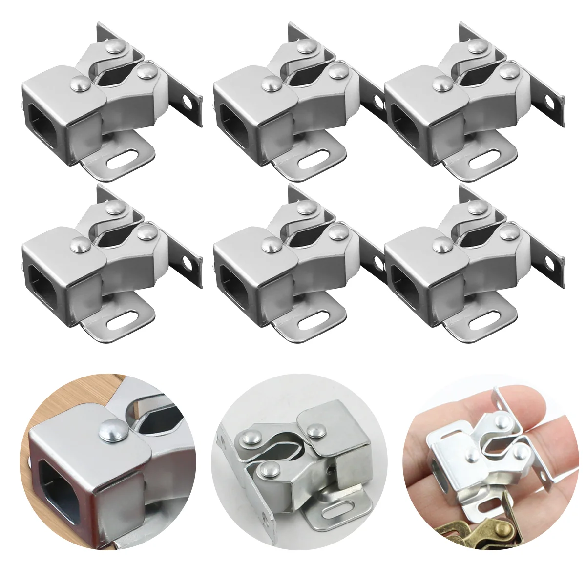 

12 Pcs Spring Buckle Bead Roller Catch for Door Cabinet Latch Lock Hooks RV Clip Stainless Steel Double Magnetic