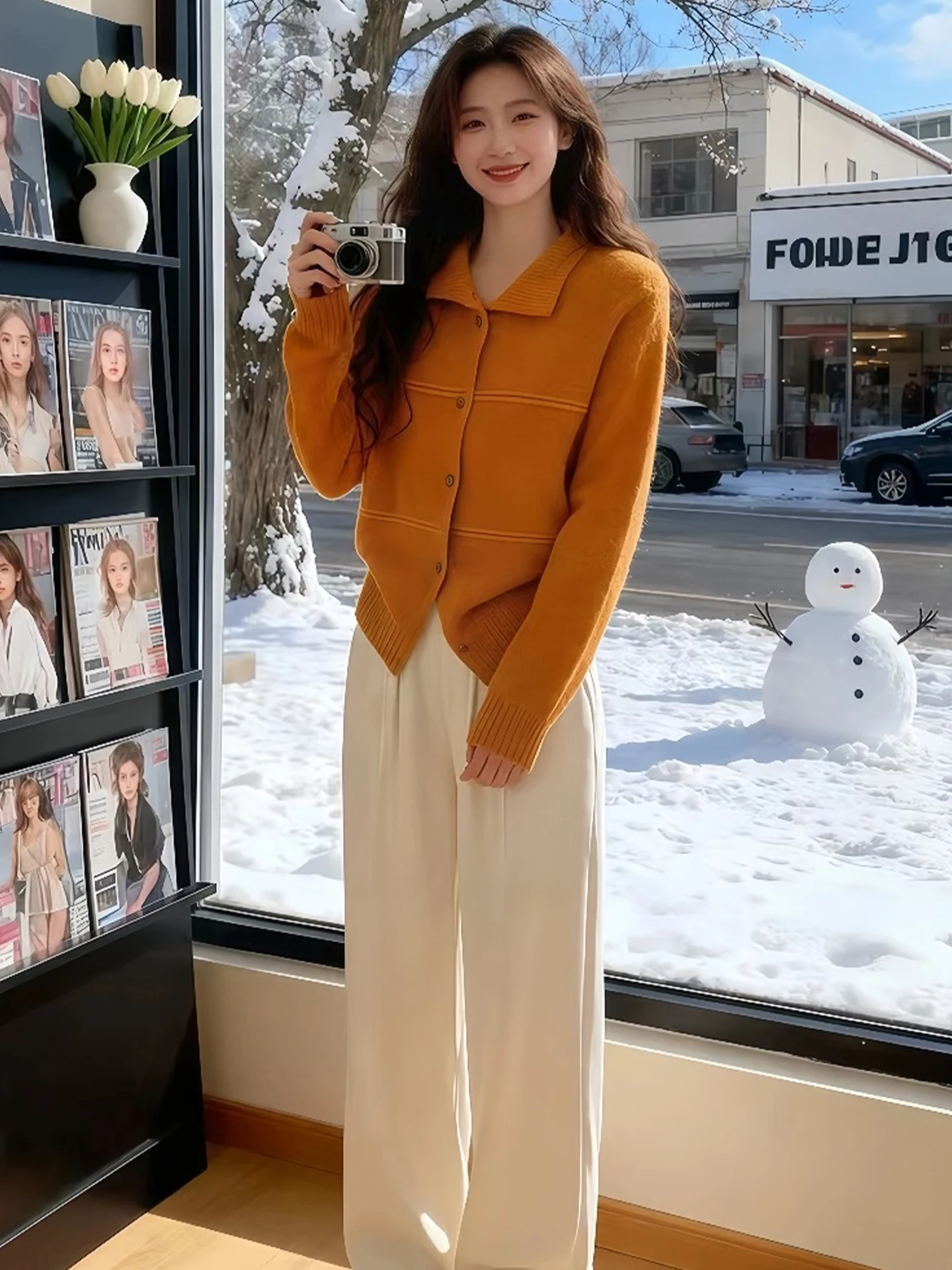 เสื้อคาร์ดิแกนไหมพรมถักสีพื้นเรียบง่าย สวมใส่สบาย เหมาะสำหรับฤดูหนาว สไตล์เกาหลี กระดุมเดี่ยว เปิดด้านหน้า ใช้งานได้หลากหลาย