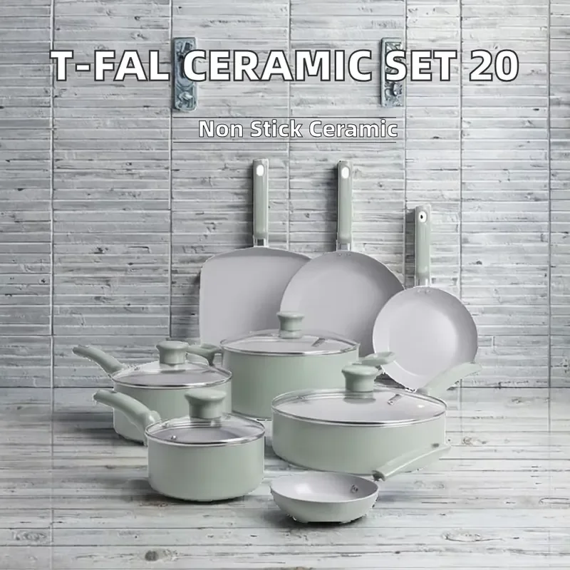 20-Piece Ceramic Non-Stick Cookware Set Oven Broiler Safe 350F Includes Egg Pan Fry Pans Dutch Oven Glass