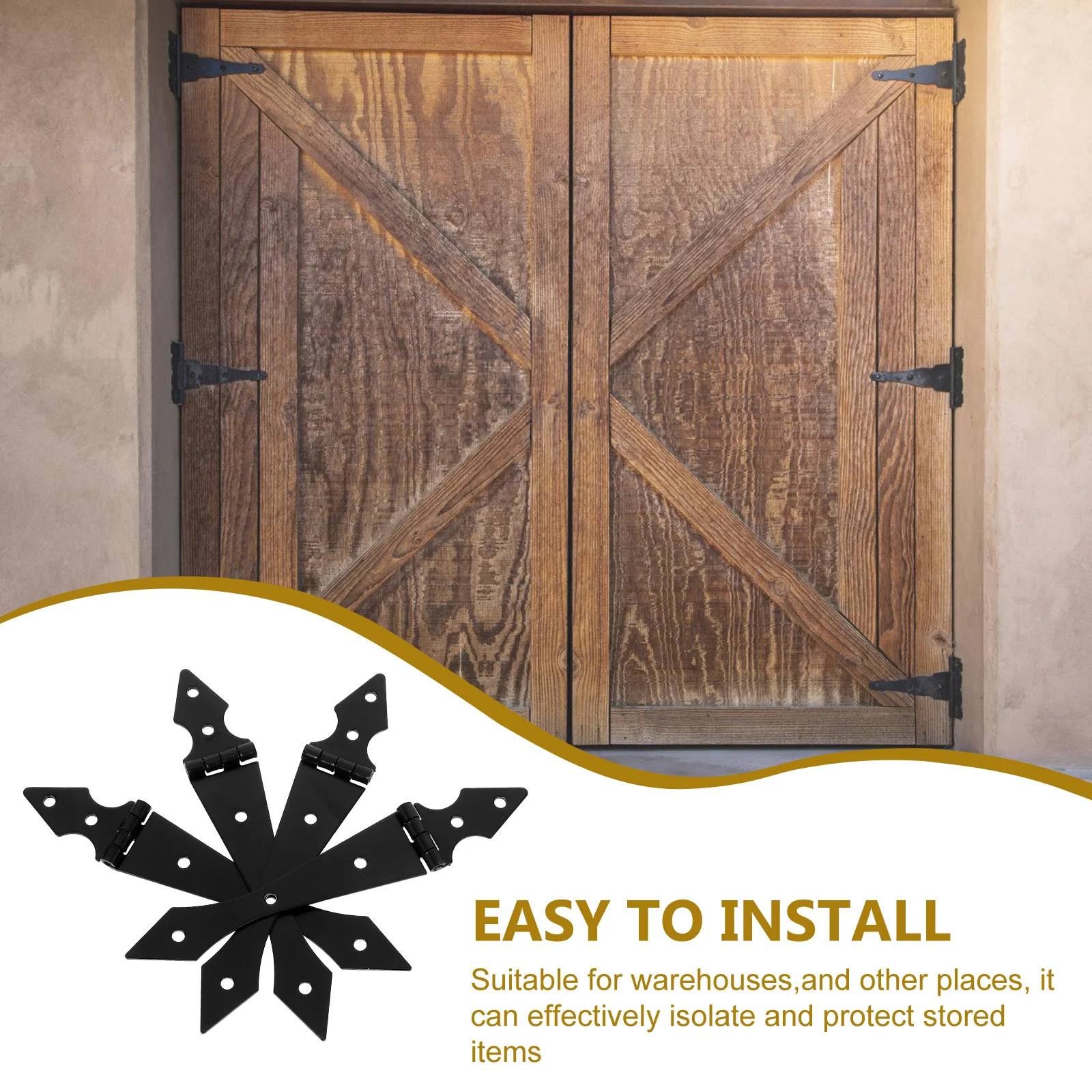 4 قطع من مفصلات أبواب الحظيرة شديدة التحمل، تصميم سهم مزخرف من الحديد الأسود، بيئة تخزين آمنة، بوابات سقيفة خشبية #3