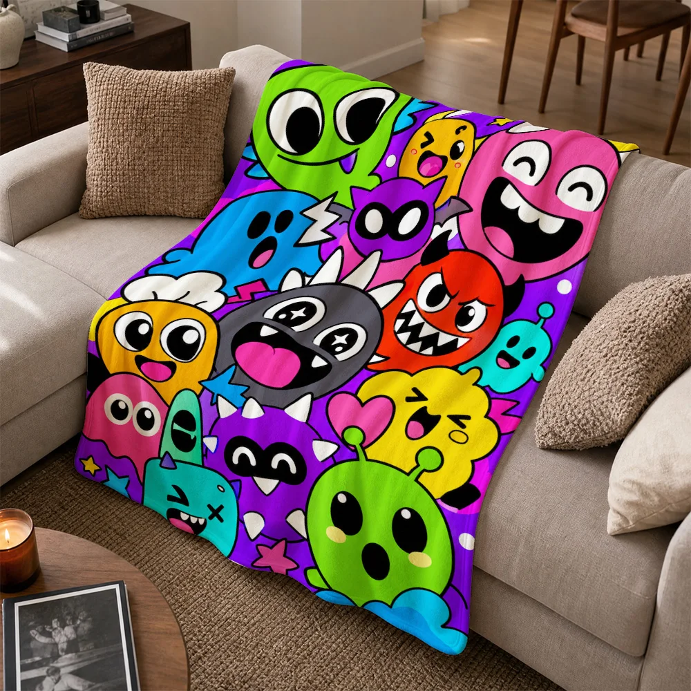 Ultra Cute Cartoon Monster Throw Blanket for Sofa Couch Home Decor Pop Art Bright Colorful Living Room Seasonal Cozy Gift