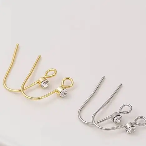 

Ушной крючок из настоящего золота 18 карат с инкрустацией из циркония, один камень, простой дизайн, модные серьги «сделай сам», медные аксессуары