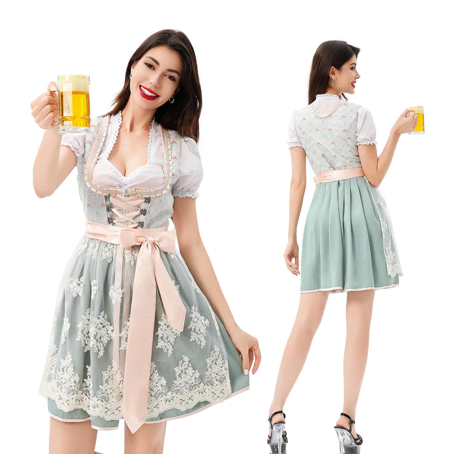 

Munich Oktoberfest Bavarian Costume Three-Piece German Women's Maid Carnival Halloween Modern Dance ClothesTraditional Festive