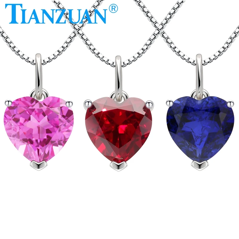 

Fashion Lab Grown Ruby and Sapphire Pendant 9mm Heart Ruby Sapphire 925 Silver Necklace Jewelry for Women Gifts