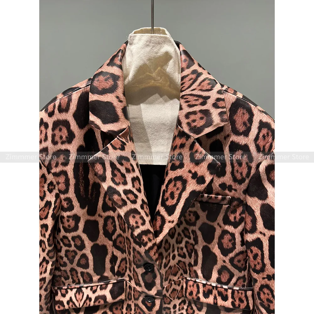 Women's High-end Temperament Vintage Lapel Leopard Print Long Sleeve Loose Contour Blazer