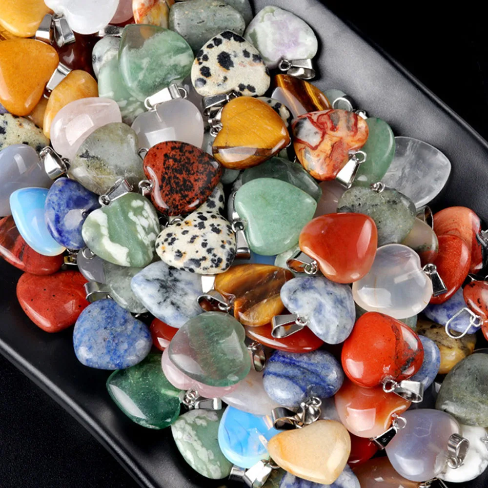 12 Stück/Packung, 16 mm, exquisiter herzförmiger Edelstein-Anhänger, natürlicher Kristall-Achat, Charms für Schmuckherstellung, DIY-Halsketten-Zubehör – Detail 7