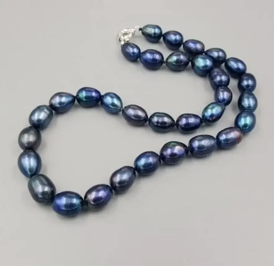 Nouvelle 9-10mm tahiti barroco noir bleu Couleur perle D'eau Douce collier 18"
