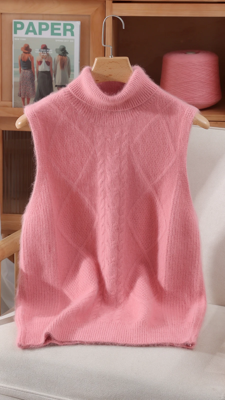 

100% Mink Cashmere Vest Women Turtleneck Knit Pullover Sweater Elegant New Fashion Autumn Winter Woman Sleeveless Lapel Sweater