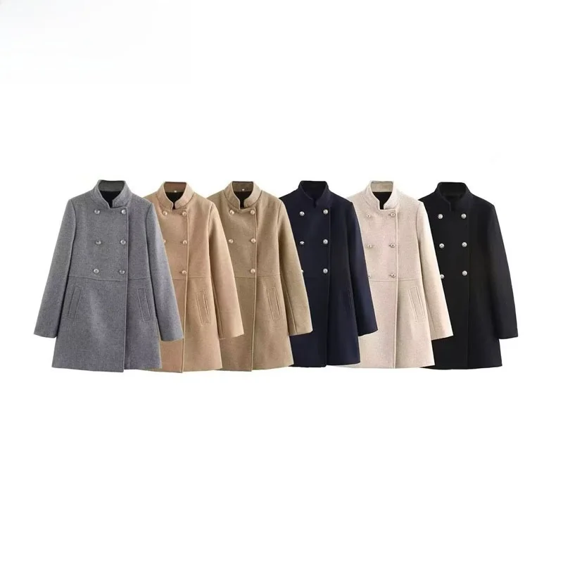 

Faionable Mixed Fiber Double Breasted Coat 2025 Sle Women's Autumn New Arrival Streetwear Regular Thin Polyester