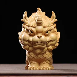 Miniature statue Wooden Carving Auspicious Beast Qilin Ornament Office accessories home decoration gift Collection souvenirs