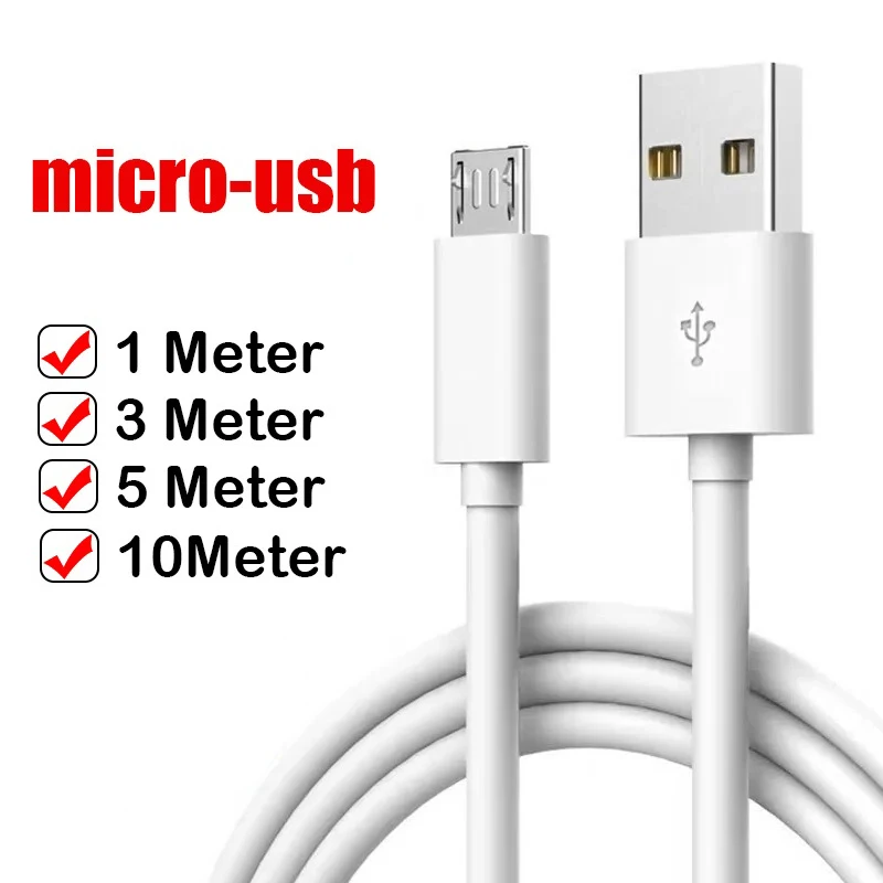 Cabo de Carregamento Universal Extra Longo Micro USB, Cabo de Dados para Android, Samsung, Xiaomi, Huawei, Tablet, Câmera, 1m-10m