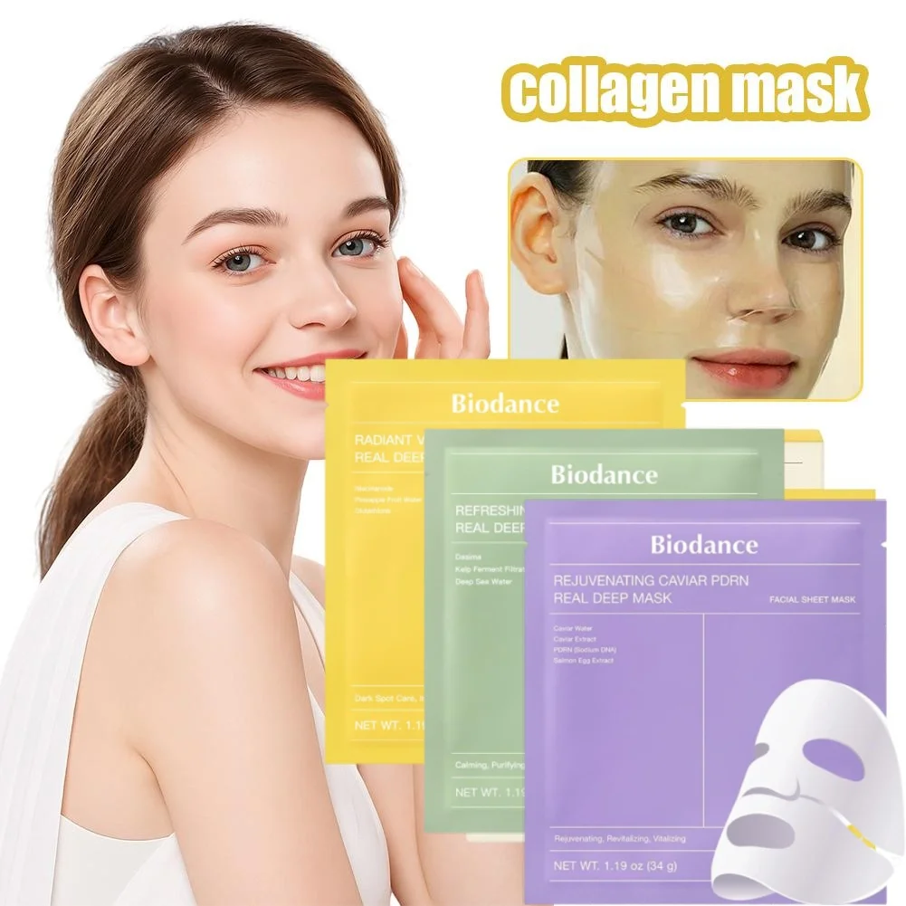 1/4 قطعة قناع الكولاجين الحيوي المسام تكرير مرونة قناع الكولاجين ثبات تحسين الكولاجين الحيوي قناع العناية بالبشرة الصيغة الكورية