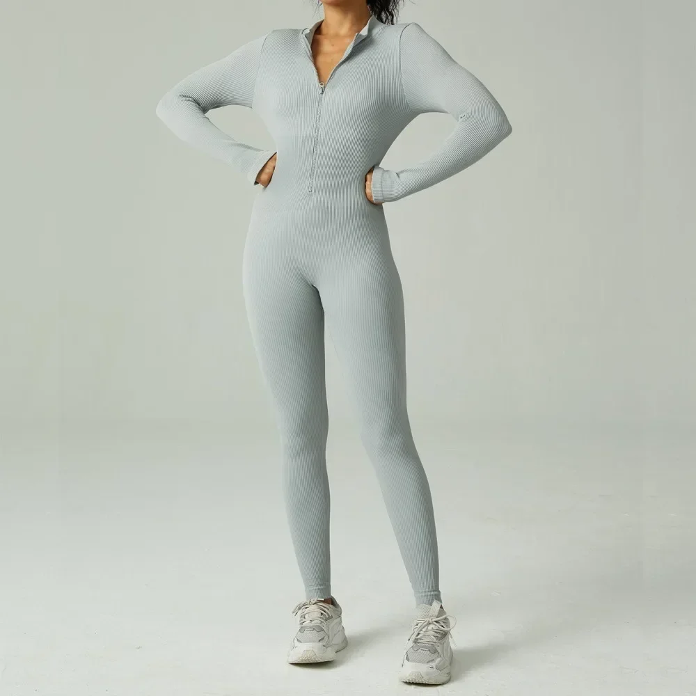 Female Casual Zipper Long Sleeve Yoga Jumpsuit Fitness Overalls Women Sportswear Quick-dry Gym Black Sport Set One Piece Outfit